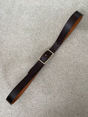 Dark Brown Leather Belt  with Brass Buckle. Size medium.